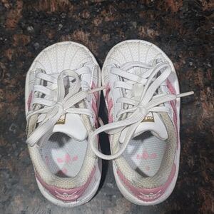 Adidas Kids White and Pink Sneakers